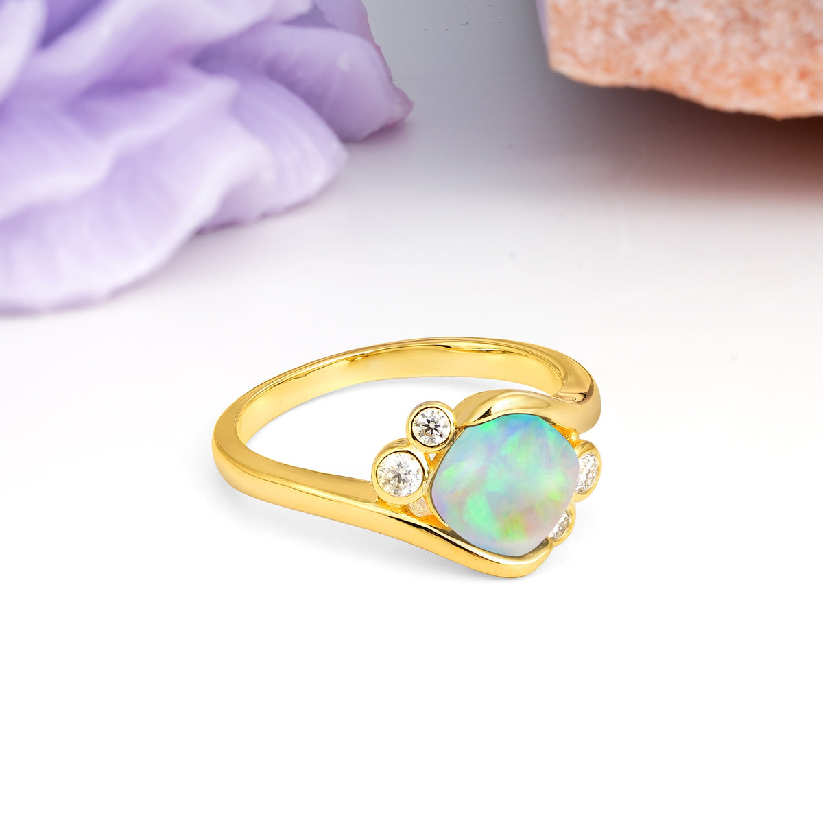 Unique Inset Princess Cut Fire Opal Engagement Ring - Additional view