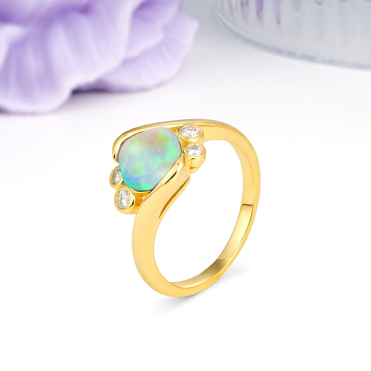 Unique Inset Princess Cut Fire Opal Engagement Ring - Additional view