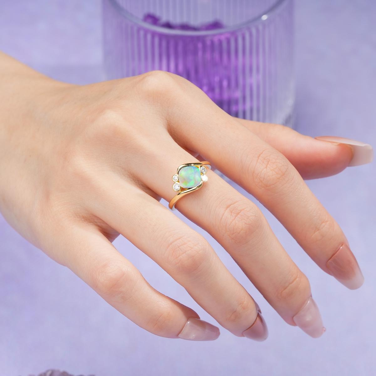 Unique Inset Princess Cut Fire Opal Engagement Ring