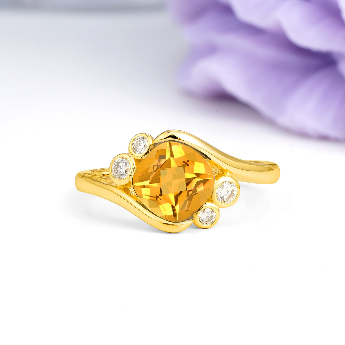 Unique Inset Princess Cut Citrine Engagement Ring - Additional view