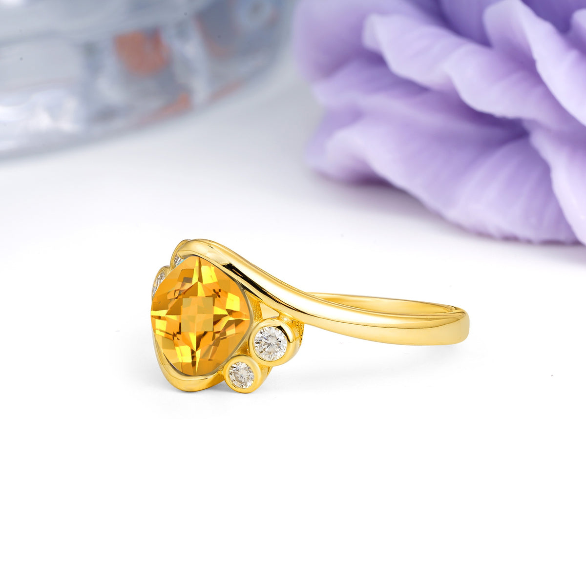 Unique Inset Princess Cut Citrine Engagement Ring - Additional view