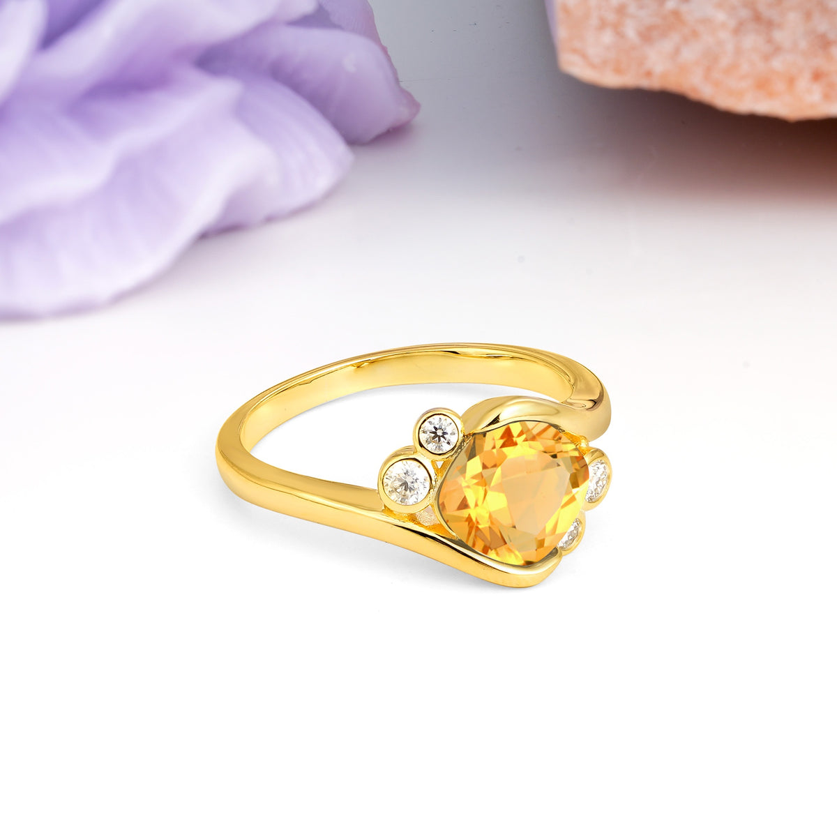 Unique Inset Princess Cut Citrine Engagement Ring - Additional view
