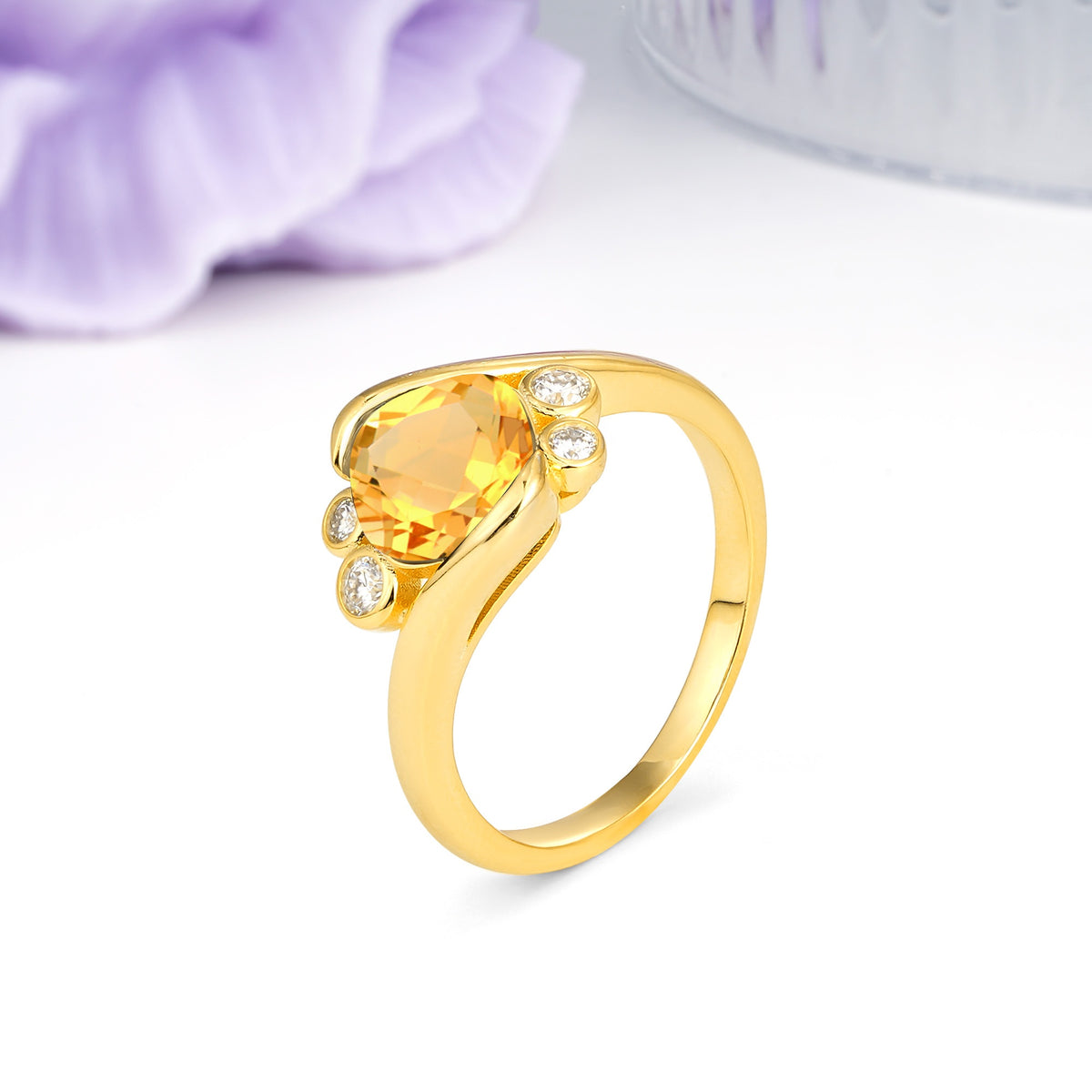 Unique Inset Princess Cut Citrine Engagement Ring - Additional view
