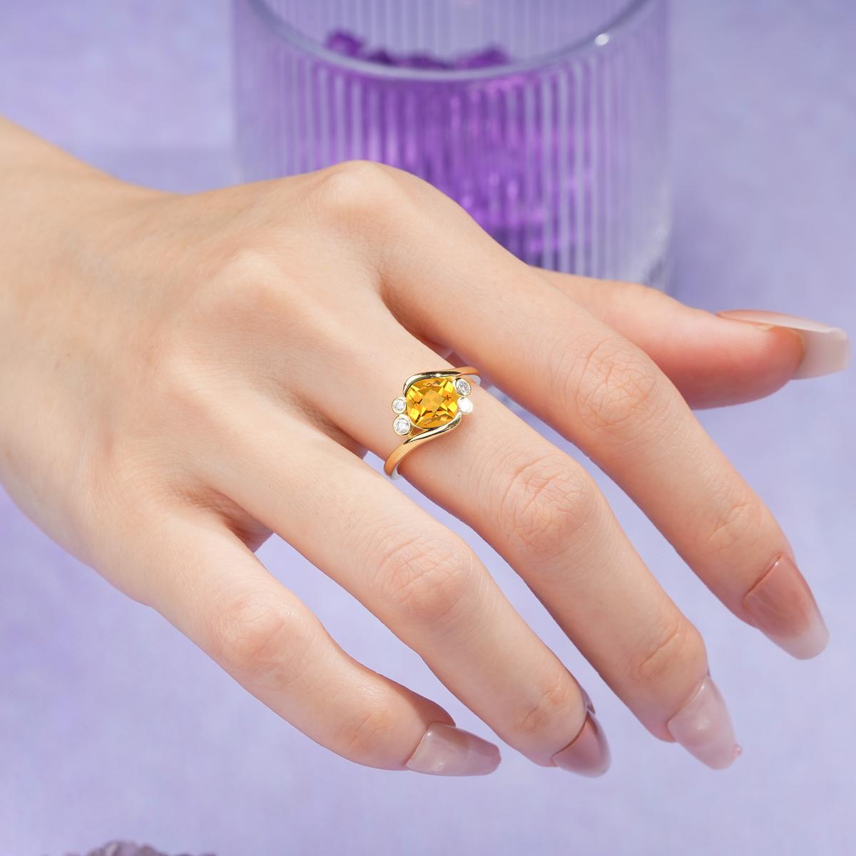Unique Inset Princess Cut Citrine Engagement Ring