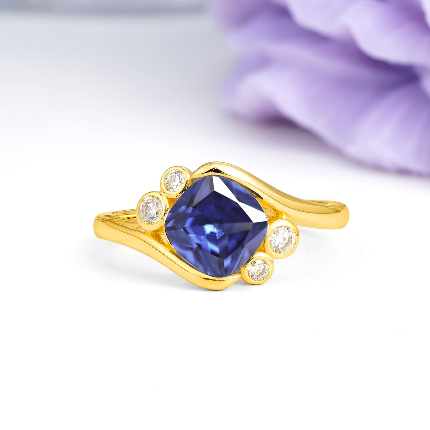 Unique Inset Princess Cut Tanzanite Engagement Ring - Additional view