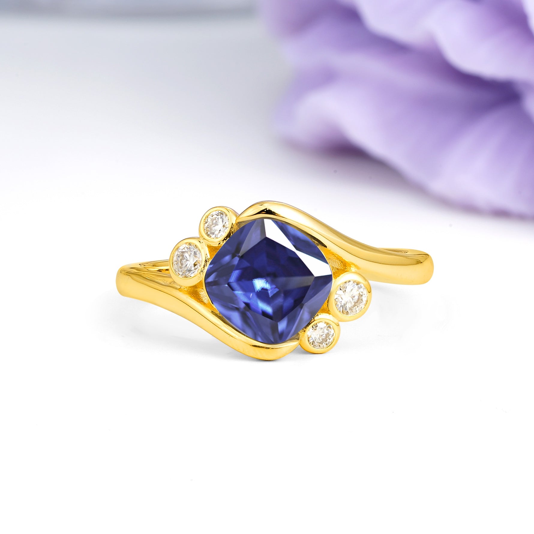 Unique Inset Princess Cut Tanzanite Engagement Ring - Additional view