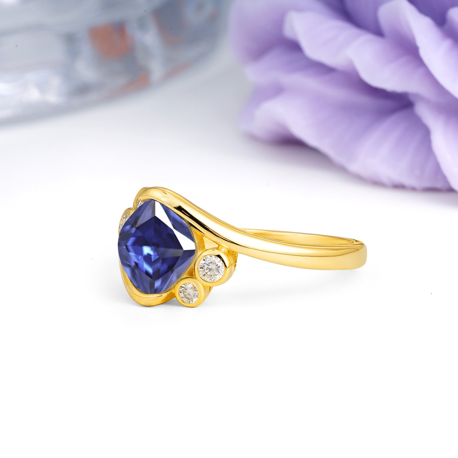 Unique Inset Princess Cut Tanzanite Engagement Ring - Additional view