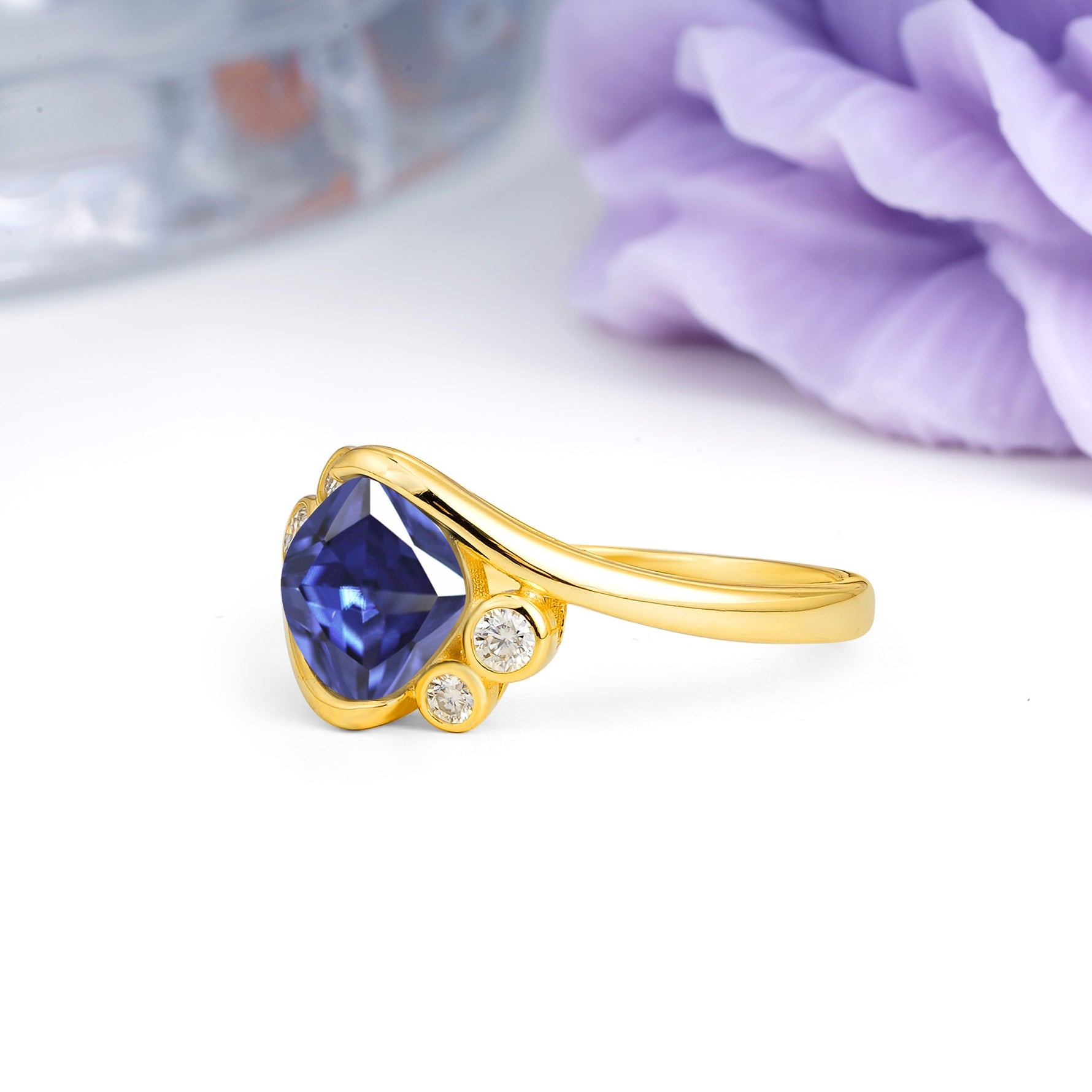 Unique Inset Princess Cut Tanzanite Engagement Ring - Additional view