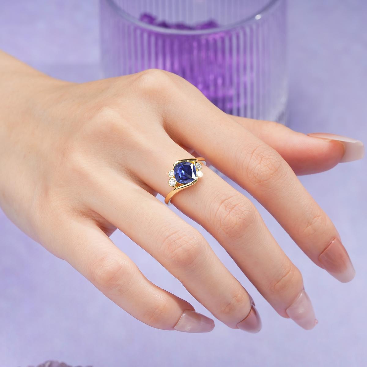 Unique Inset Princess Cut Tanzanite Engagement Ring