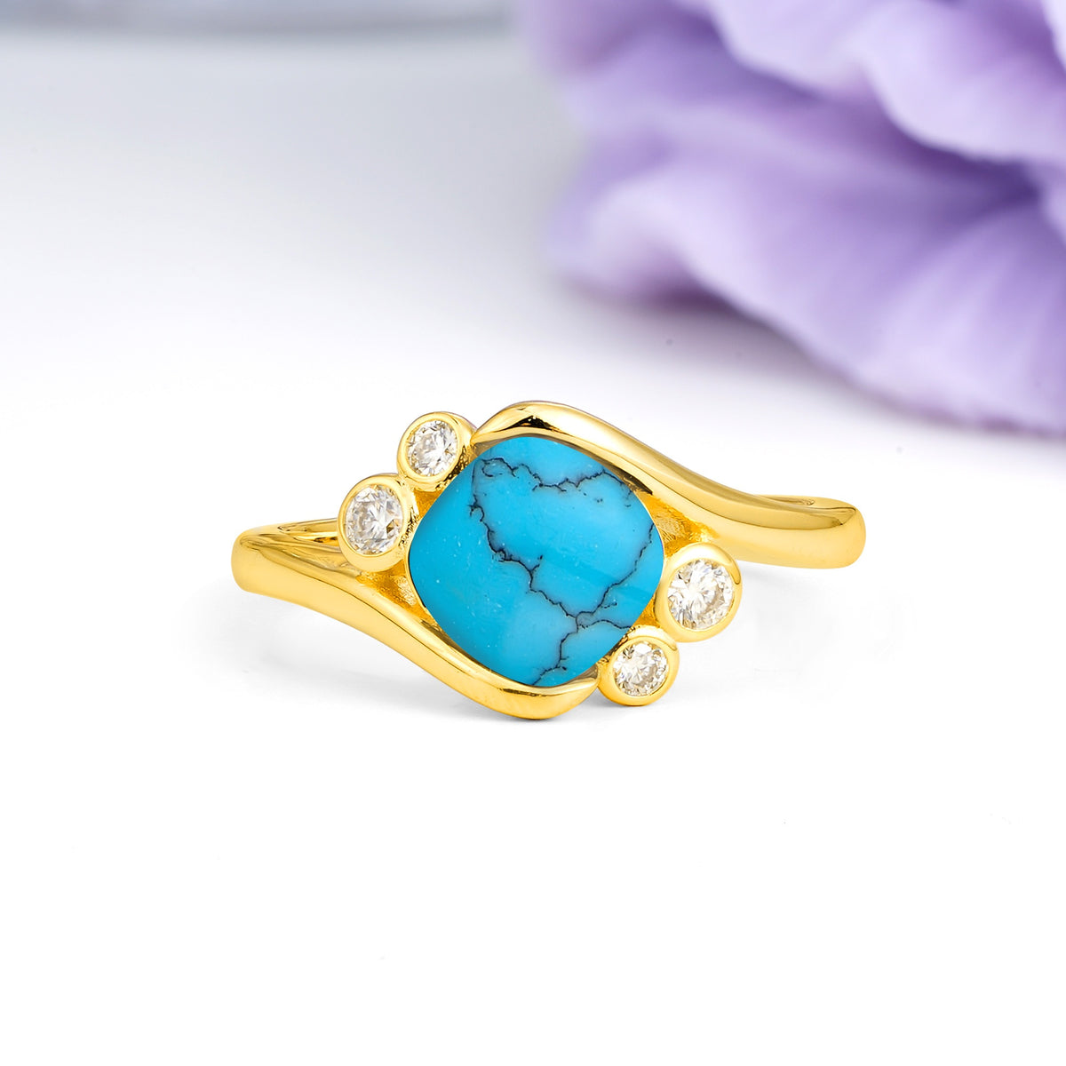 Unique Inset Princess Cut Turquoise Engagement Ring - Additional view