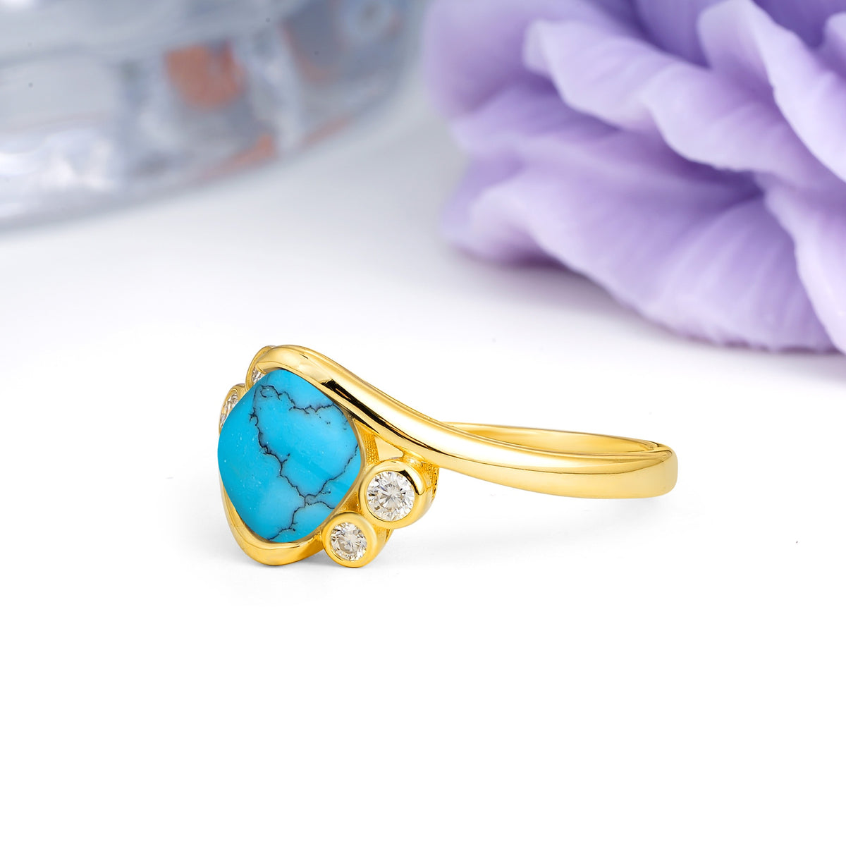 Unique Inset Princess Cut Turquoise Engagement Ring - Additional view