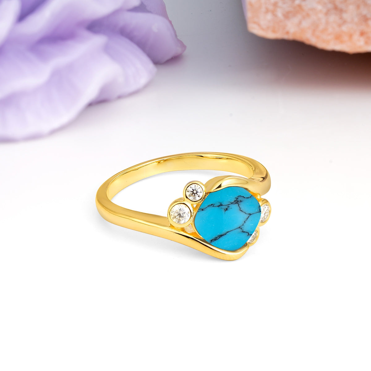 Unique Inset Princess Cut Turquoise Engagement Ring - Additional view