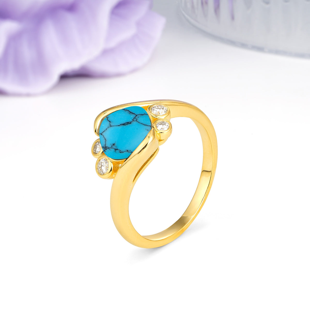 Unique Inset Princess Cut Turquoise Engagement Ring - Additional view