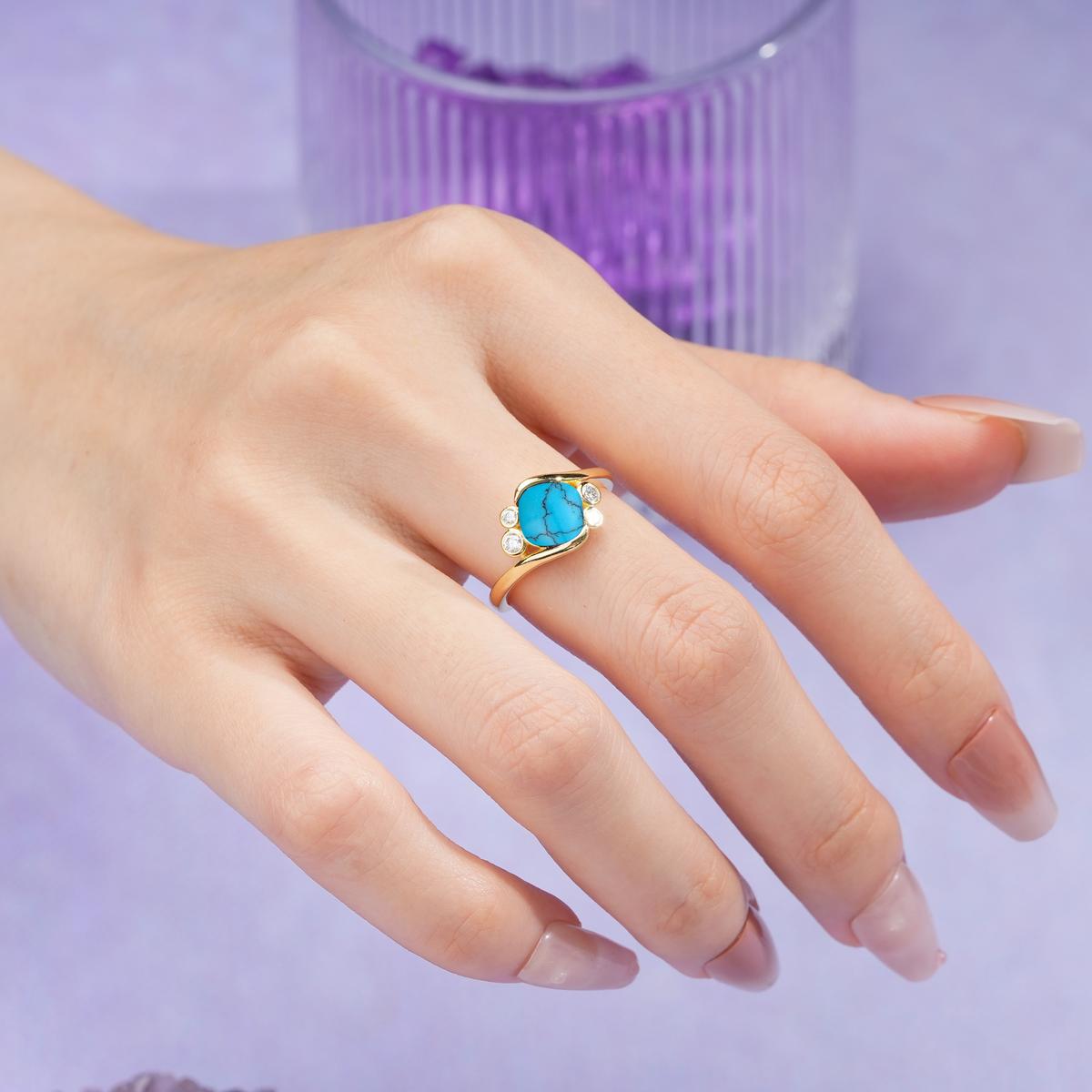 Unique Inset Princess Cut Turquoise Engagement Ring