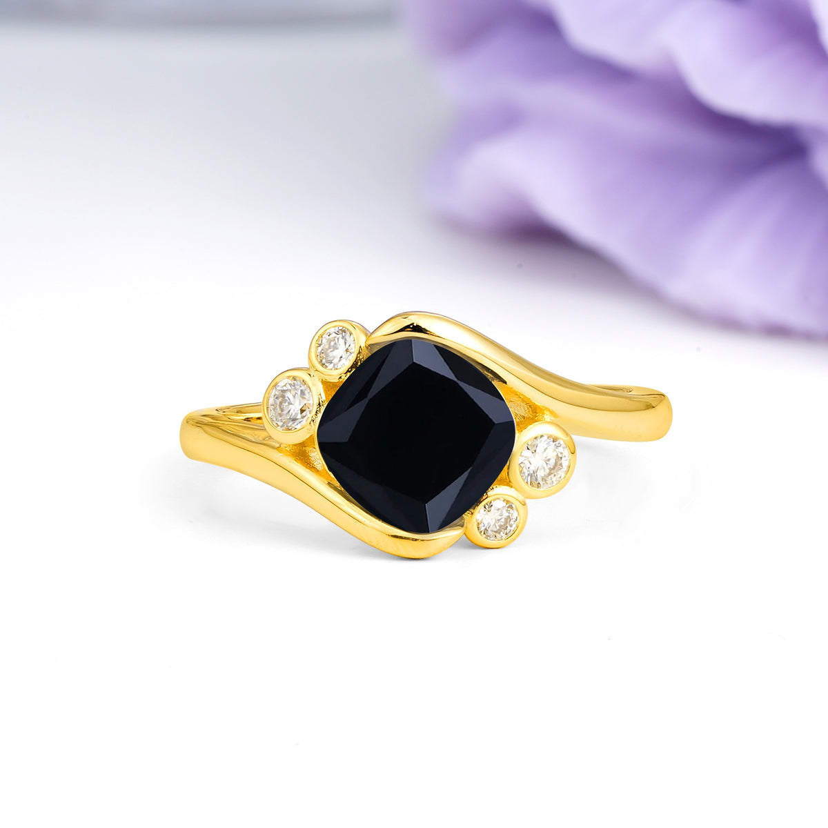 Unique Inset Princess Cut Black Onyx Engagement Ring - Additional view