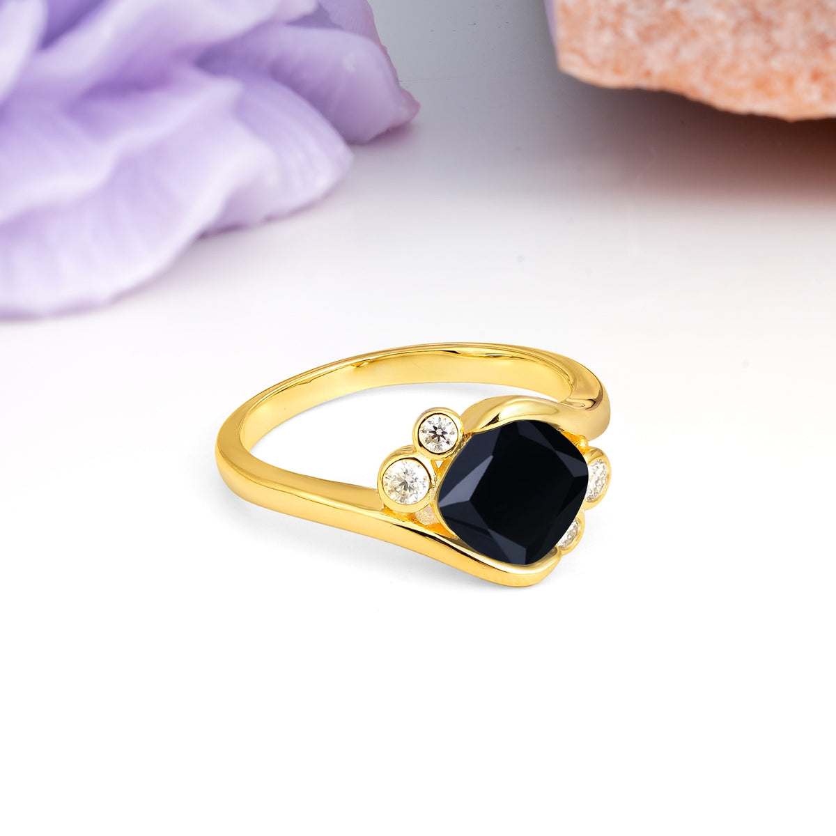 Unique Inset Princess Cut Black Onyx Engagement Ring - Additional view