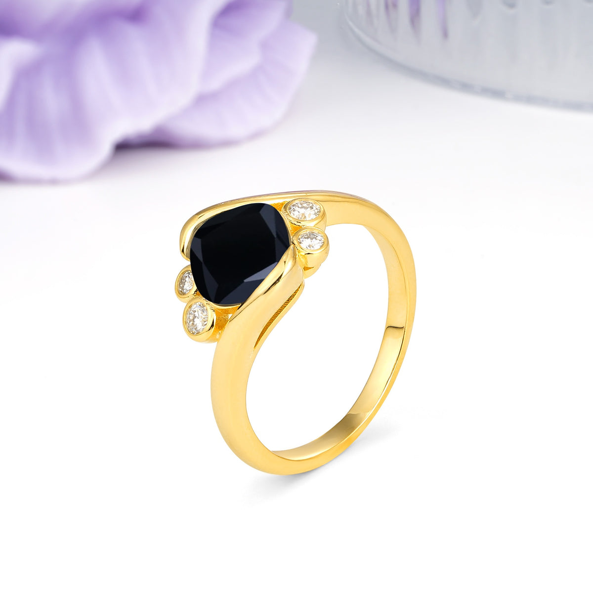 Unique Inset Princess Cut Black Onyx Engagement Ring - Additional view