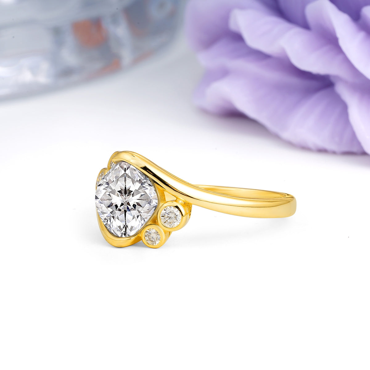 Unique Inset Princess Cut Lab Diamond Engagement Ring - Additional view