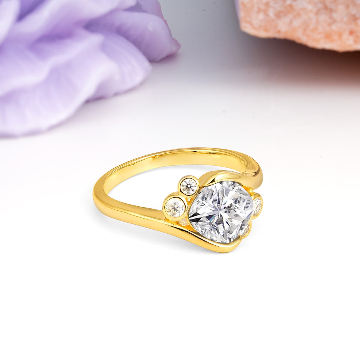Unique Inset Princess Cut Lab Diamond Engagement Ring - Additional view