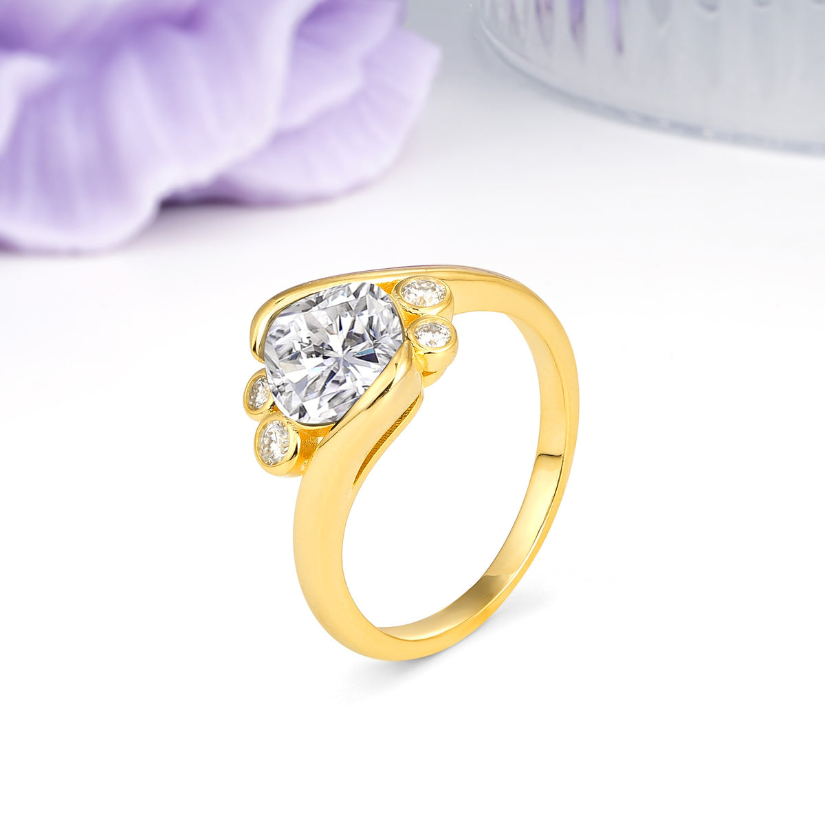 Unique Inset Princess Cut Lab Diamond Engagement Ring - Additional view