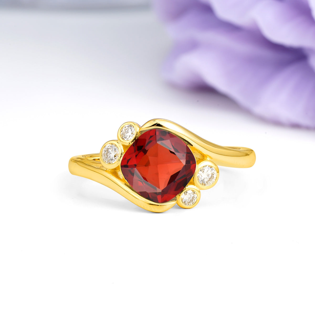 Unique Inset Princess Cut Garnet Engagement Ring - Additional view