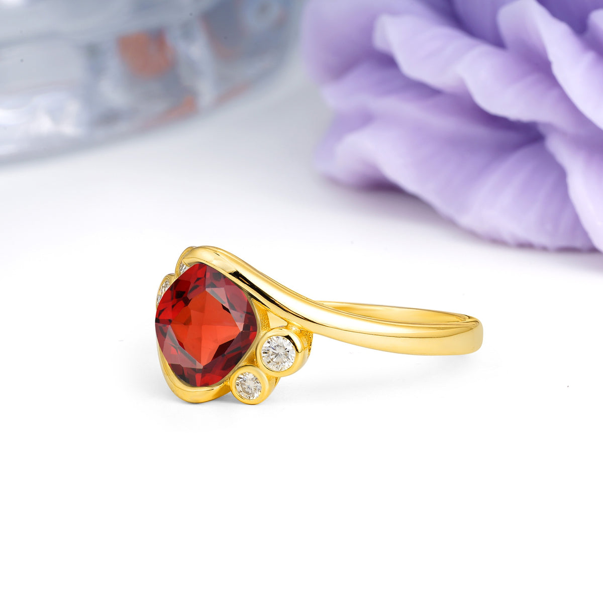 Unique Inset Princess Cut Garnet Engagement Ring - Additional view