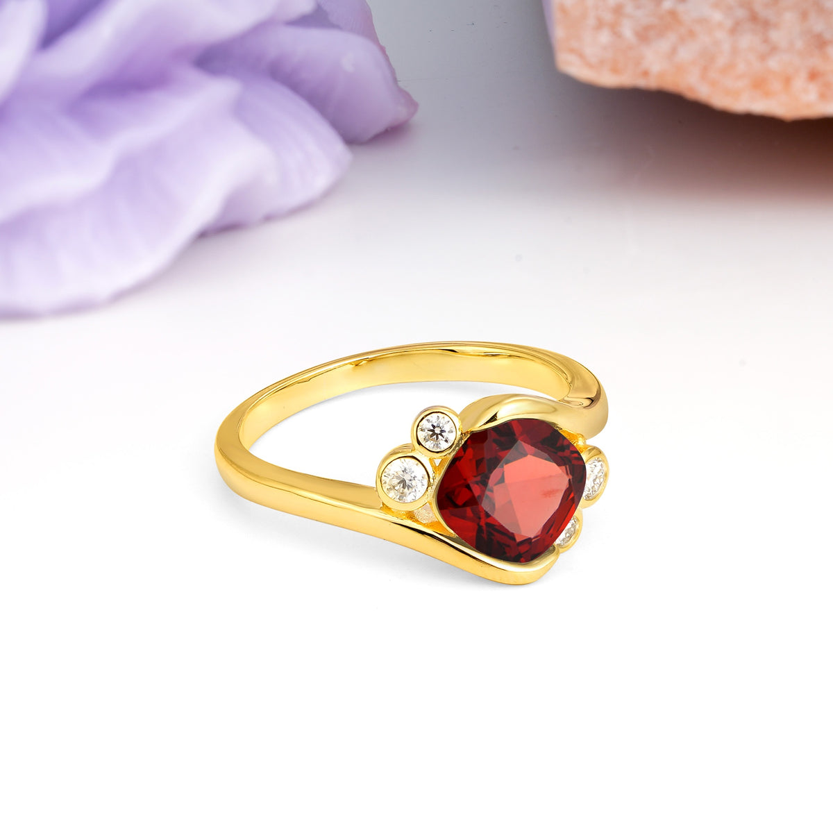 Unique Inset Princess Cut Garnet Engagement Ring - Additional view