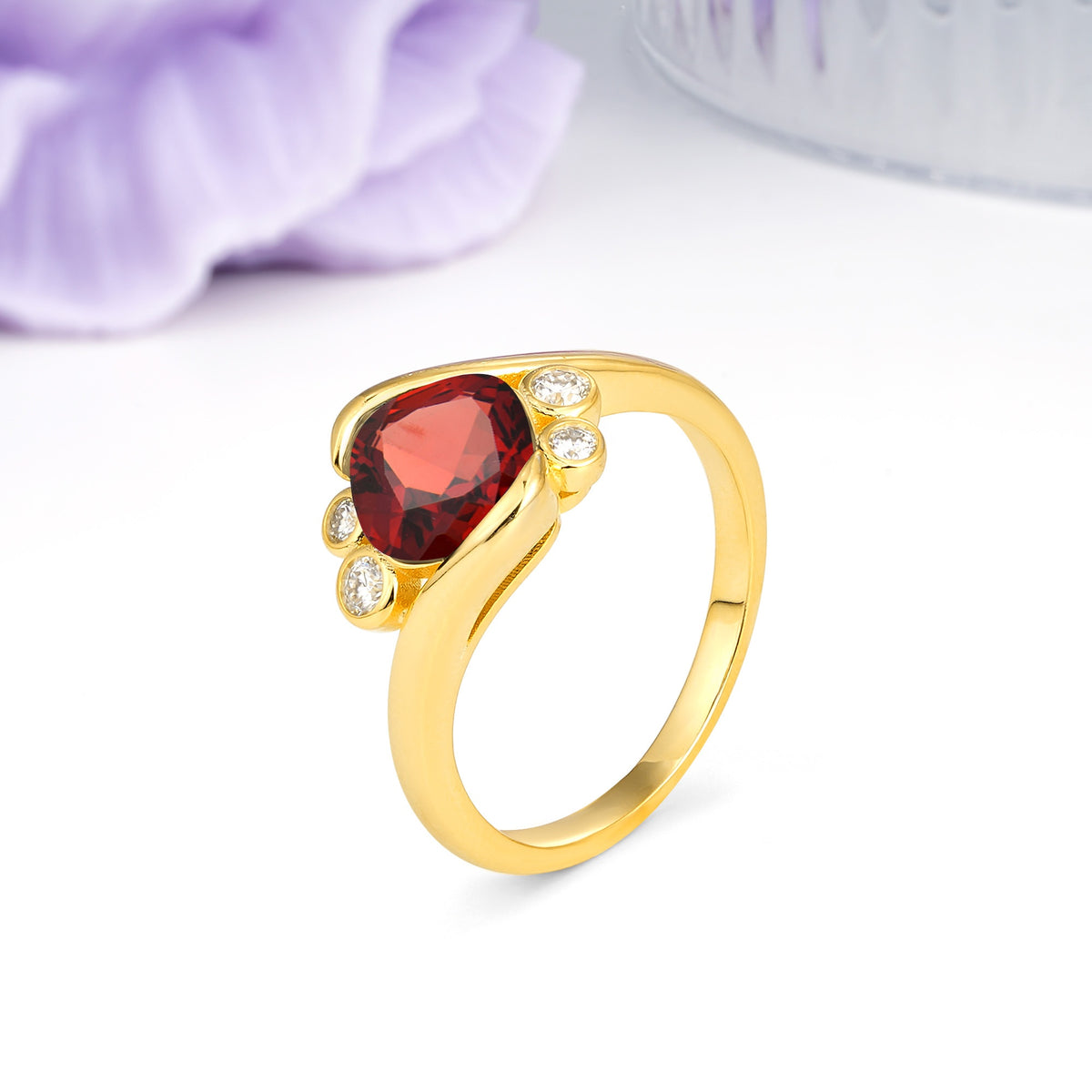 Unique Inset Princess Cut Garnet Engagement Ring - Additional view