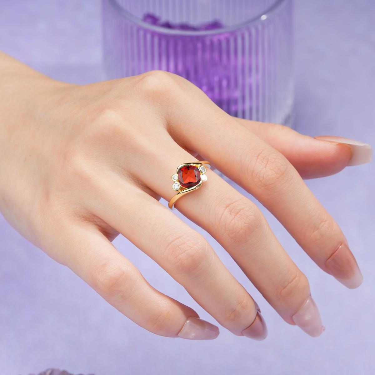 Unique Inset Princess Cut Garnet Engagement Ring