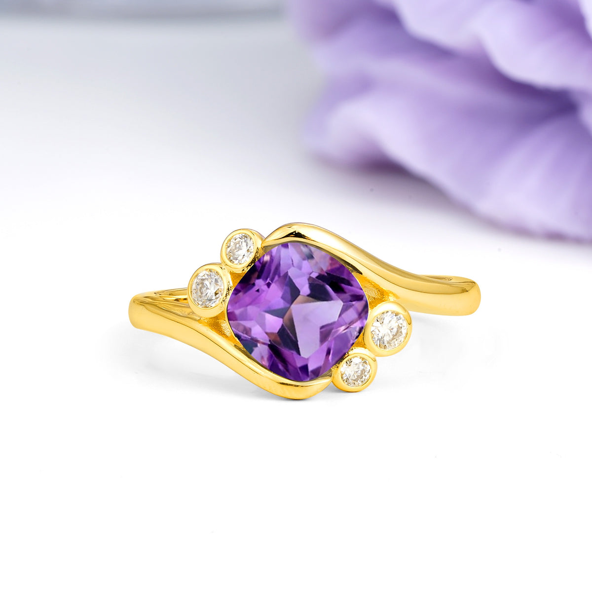 Unique Inset Princess Cut Amethyst Engagement Ring - Additional view