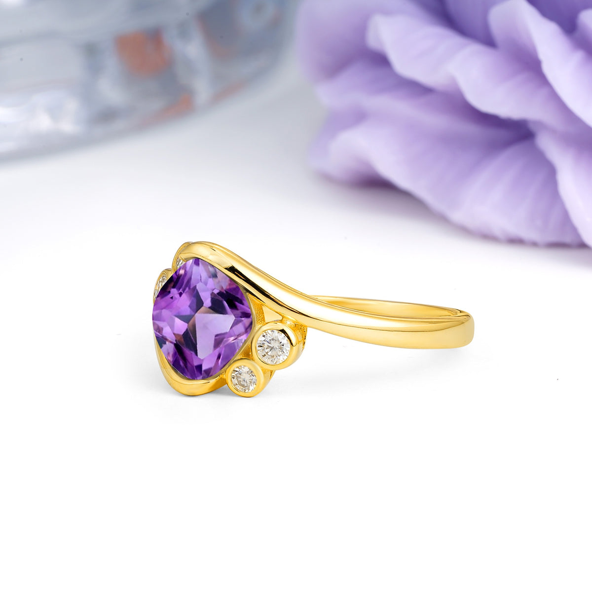 Unique Inset Princess Cut Amethyst Engagement Ring - Additional view