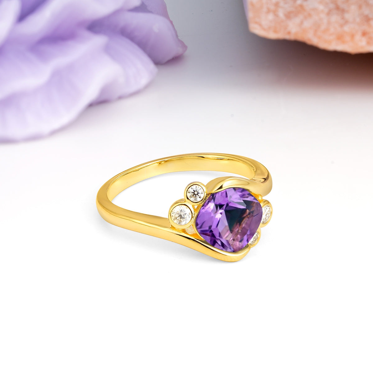 Unique Inset Princess Cut Amethyst Engagement Ring - Additional view