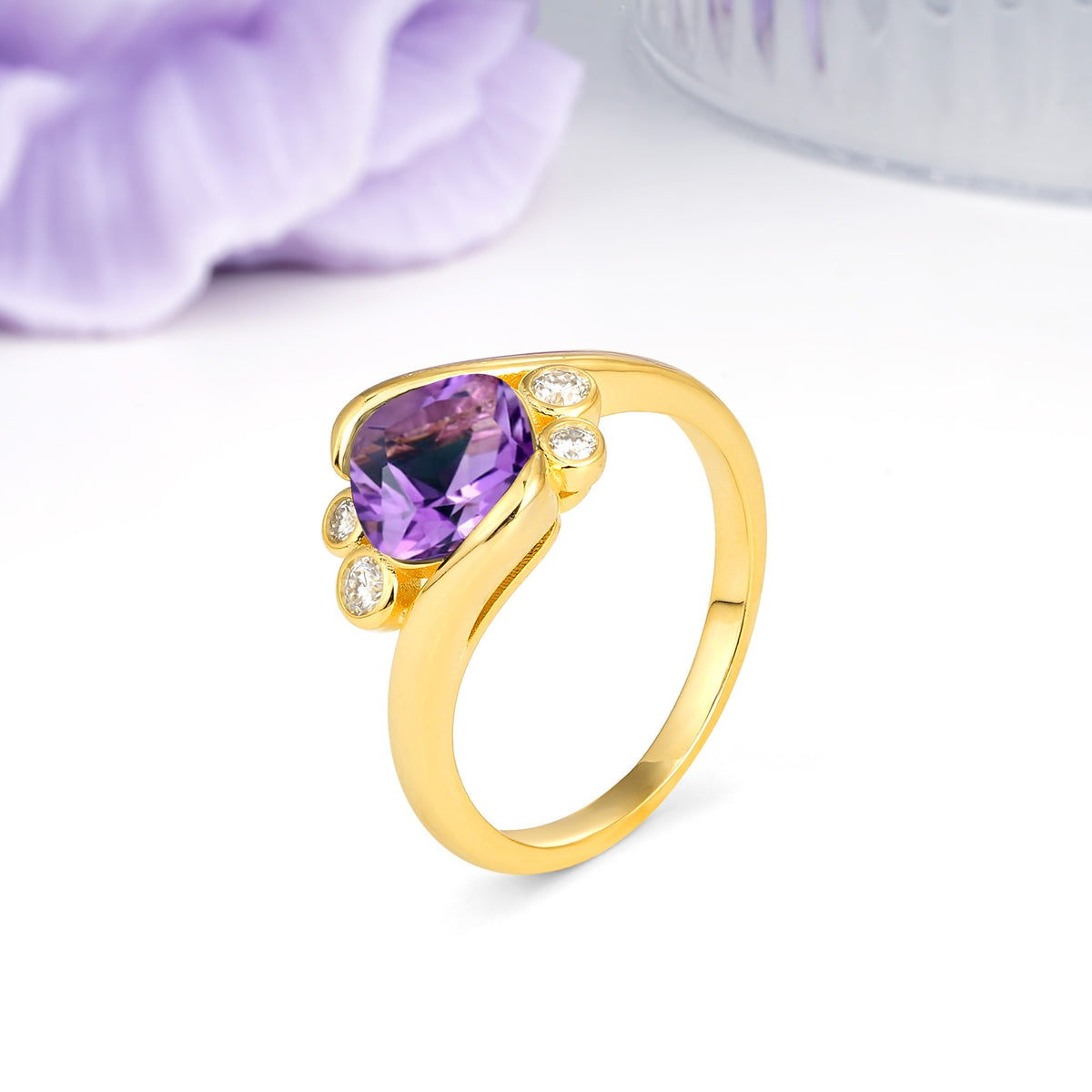 Unique Inset Princess Cut Amethyst Engagement Ring - Additional view