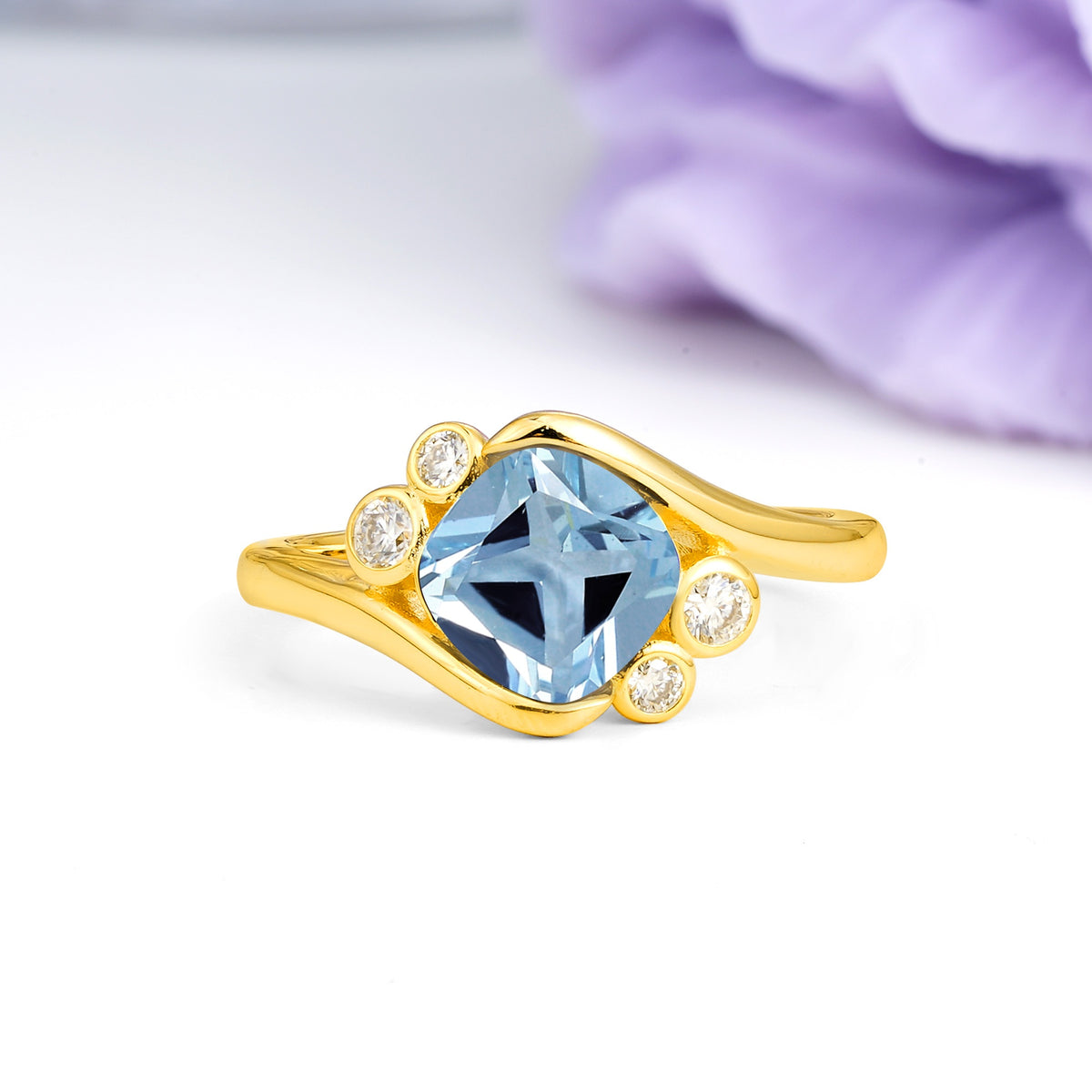 Unique Inset Princess Cut Aquamarine Engagement Ring - Additional view