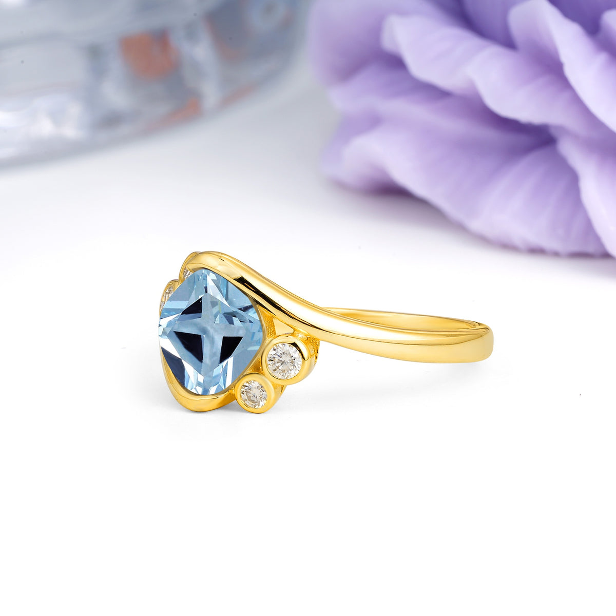 Unique Inset Princess Cut Aquamarine Engagement Ring - Additional view