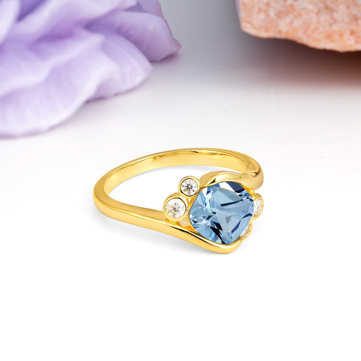 Unique Inset Princess Cut Aquamarine Engagement Ring - Additional view