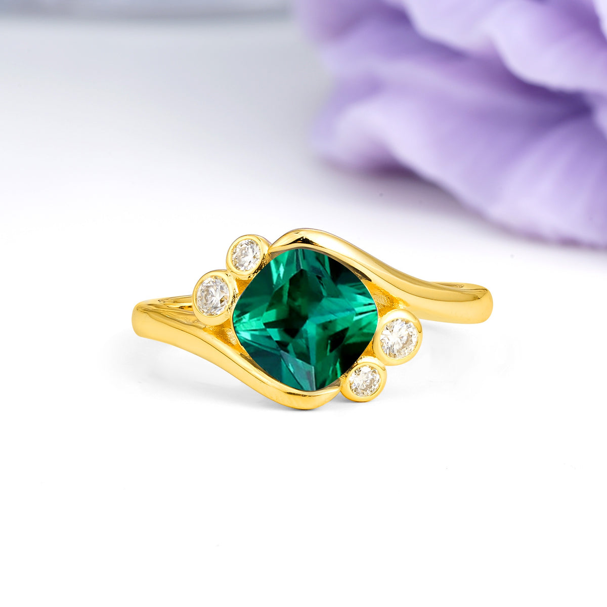 Unique Inset Princess Cut Emerald Engagement Ring - Additional view