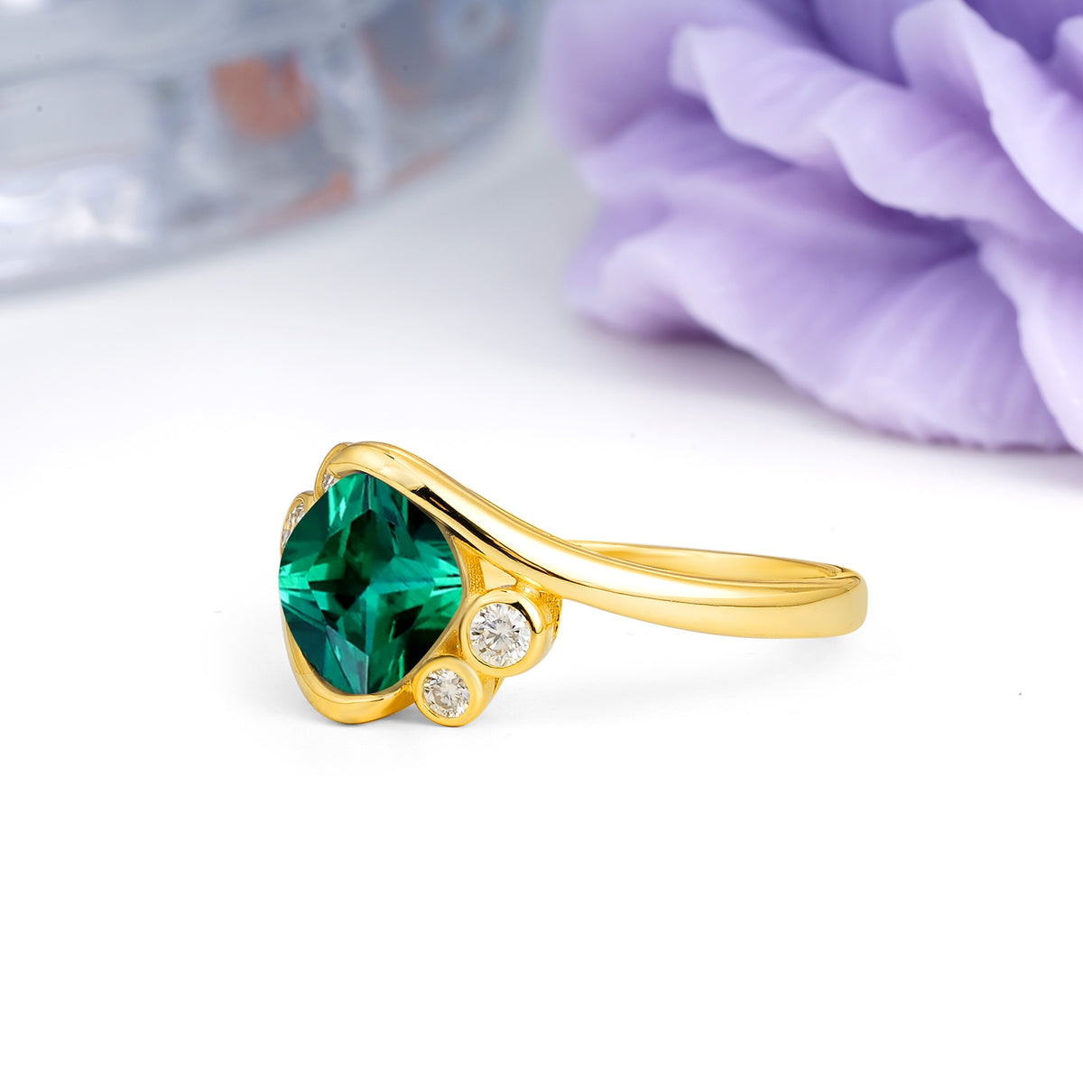Unique Inset Princess Cut Emerald Engagement Ring - Additional view