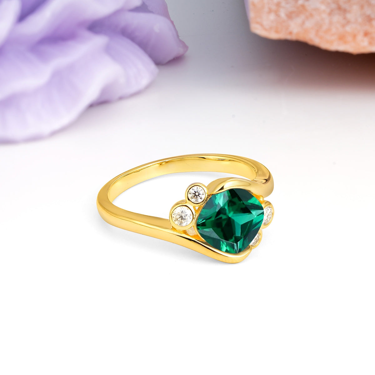 Unique Inset Princess Cut Emerald Engagement Ring - Additional view