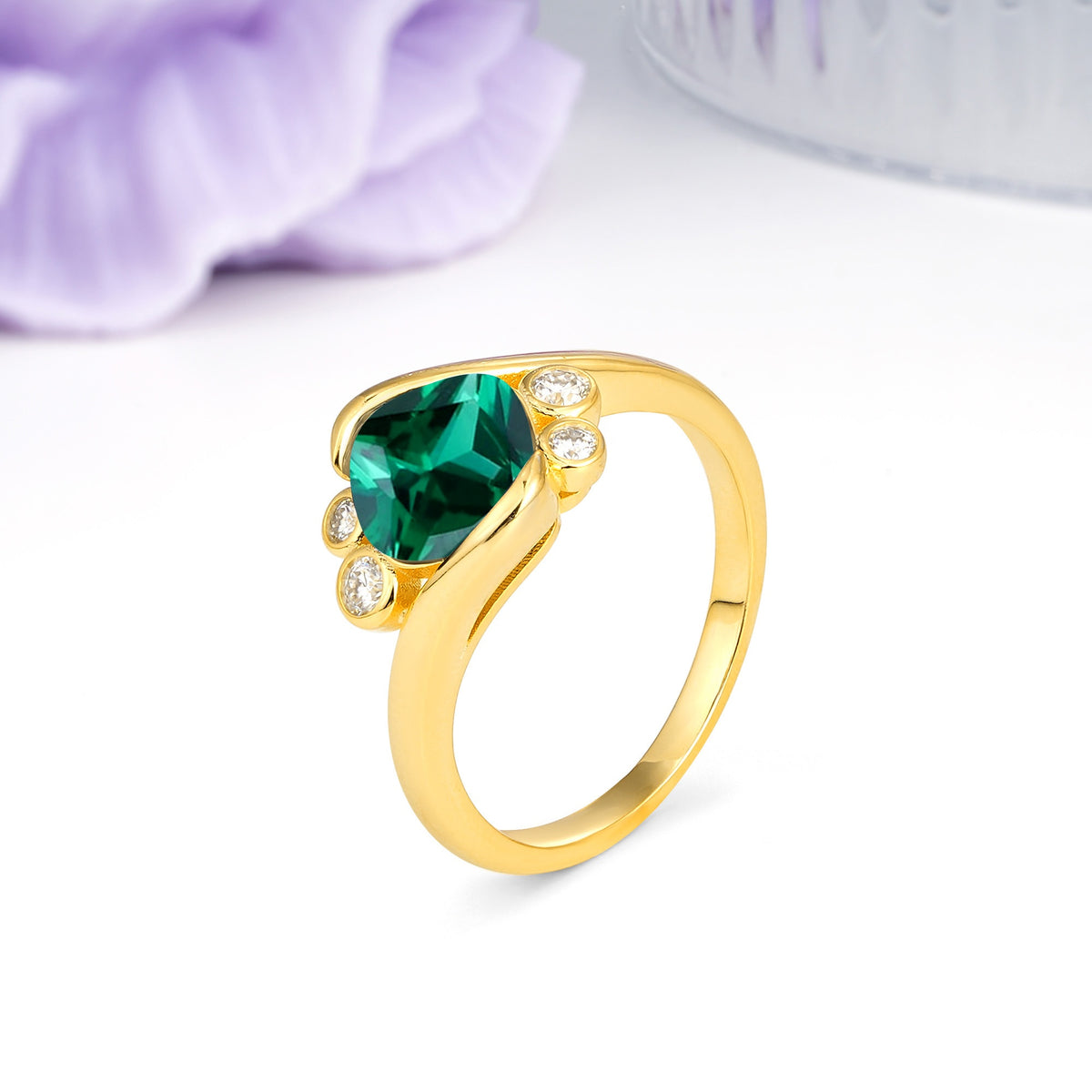 Unique Inset Princess Cut Emerald Engagement Ring - Additional view