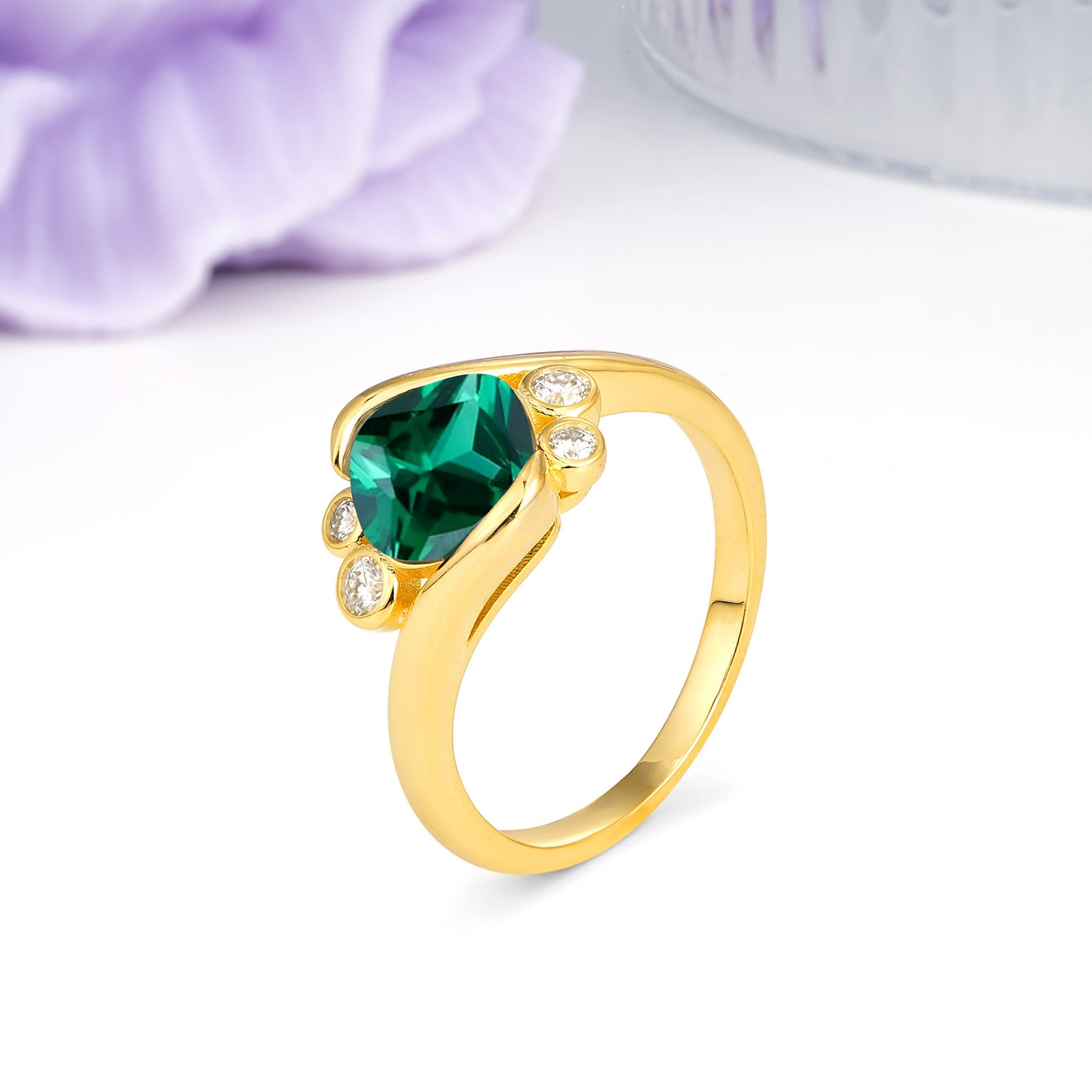 Unique Inset Princess Cut Emerald Engagement Ring - Additional view