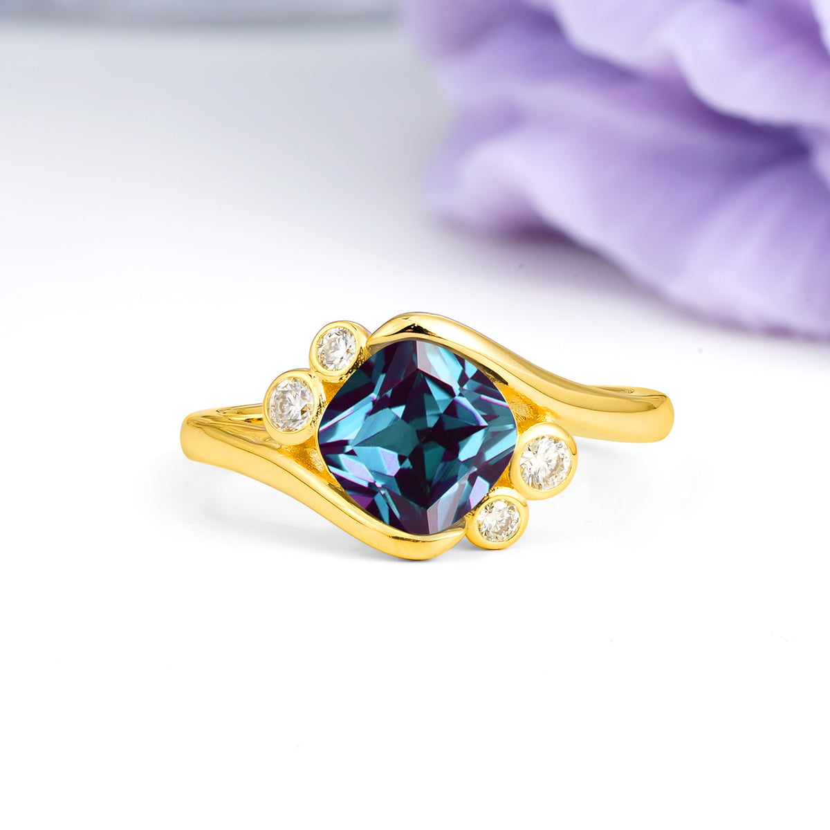 Unique Inset Princess Cut Alexandrite Engagement Ring - Additional view