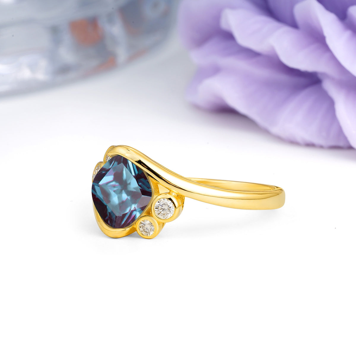Unique Inset Princess Cut Alexandrite Engagement Ring - Additional view
