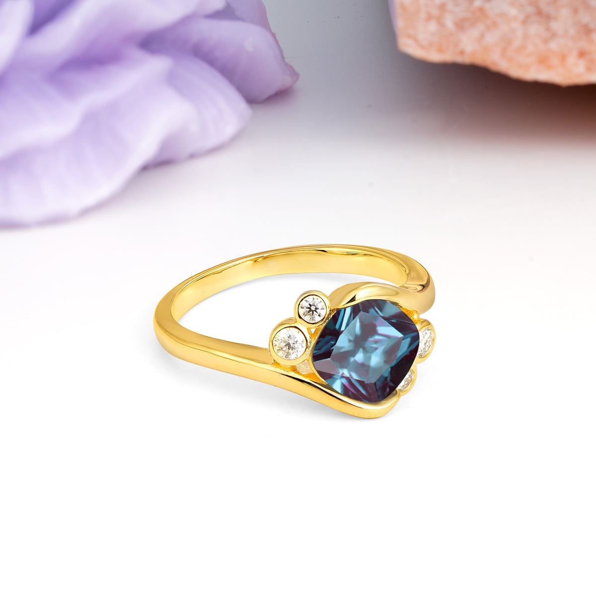 Unique Inset Princess Cut Alexandrite Engagement Ring - Additional view