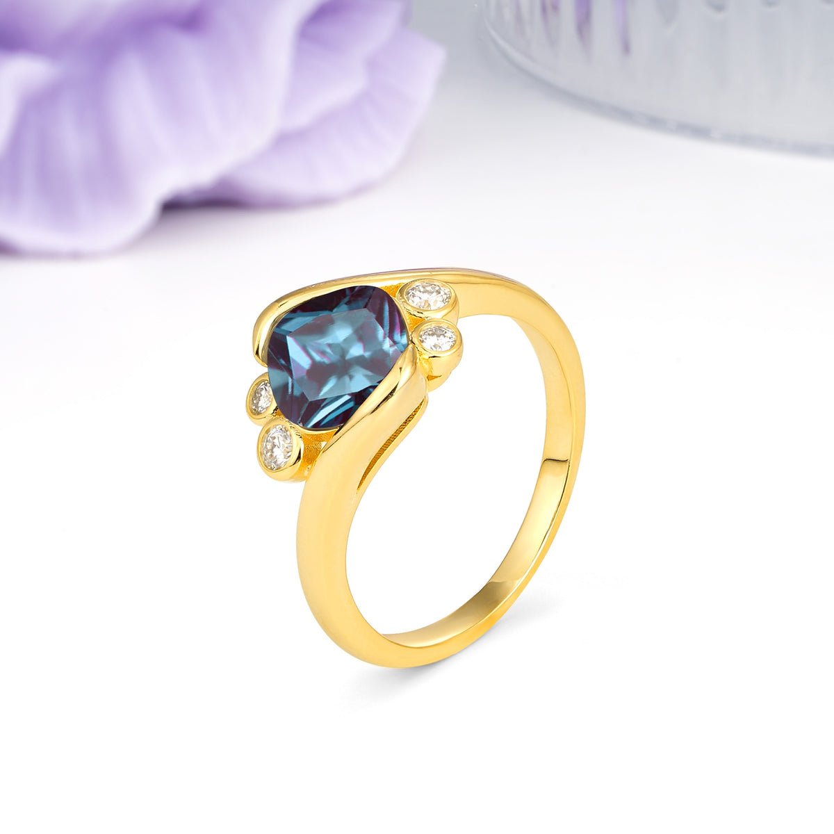 Unique Inset Princess Cut Alexandrite Engagement Ring - Additional view