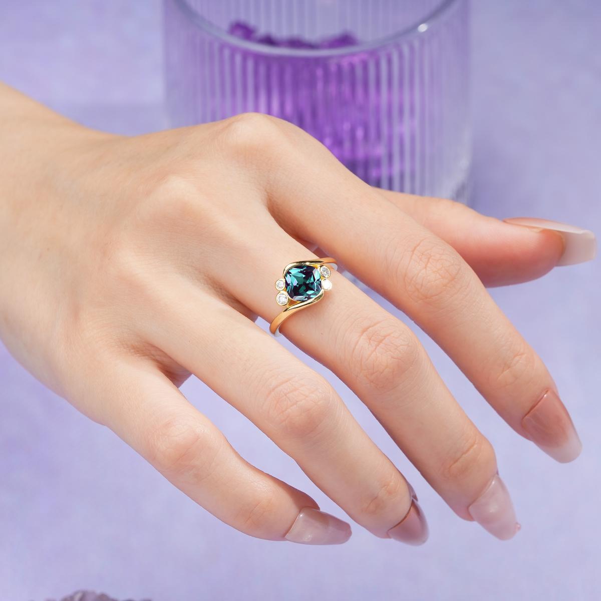 Unique Inset Princess Cut Alexandrite Engagement Ring