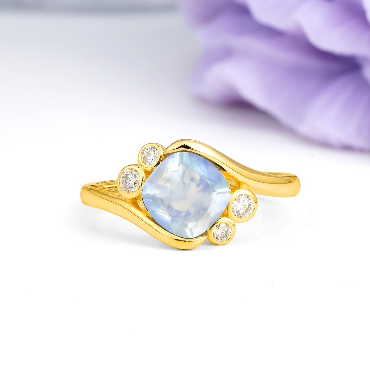 Unique Inset Princess Cut Moonstone Engagement Ring - Additional view