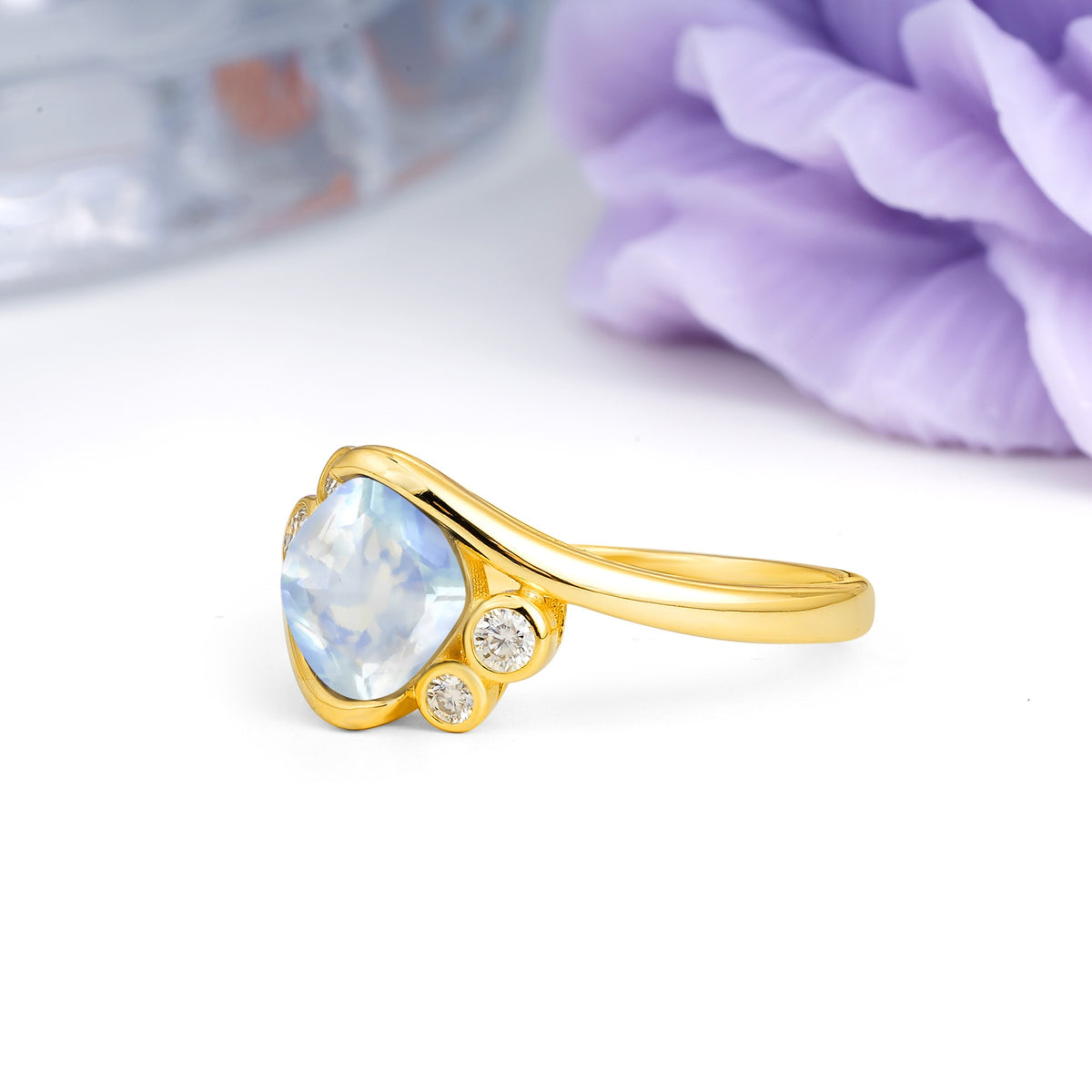 Unique Inset Princess Cut Moonstone Engagement Ring - Additional view