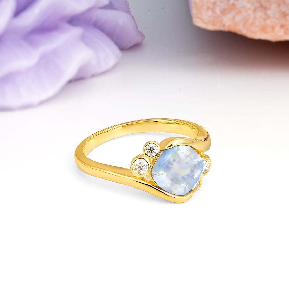 Unique Inset Princess Cut Moonstone Engagement Ring - Additional view