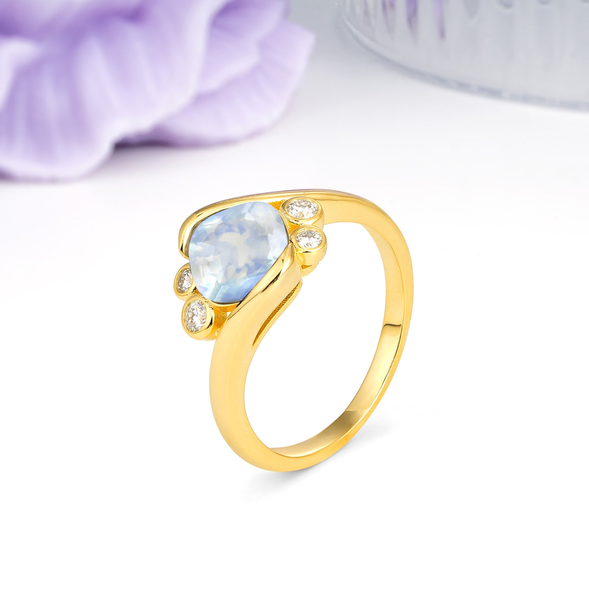 Unique Inset Princess Cut Moonstone Engagement Ring - Additional view